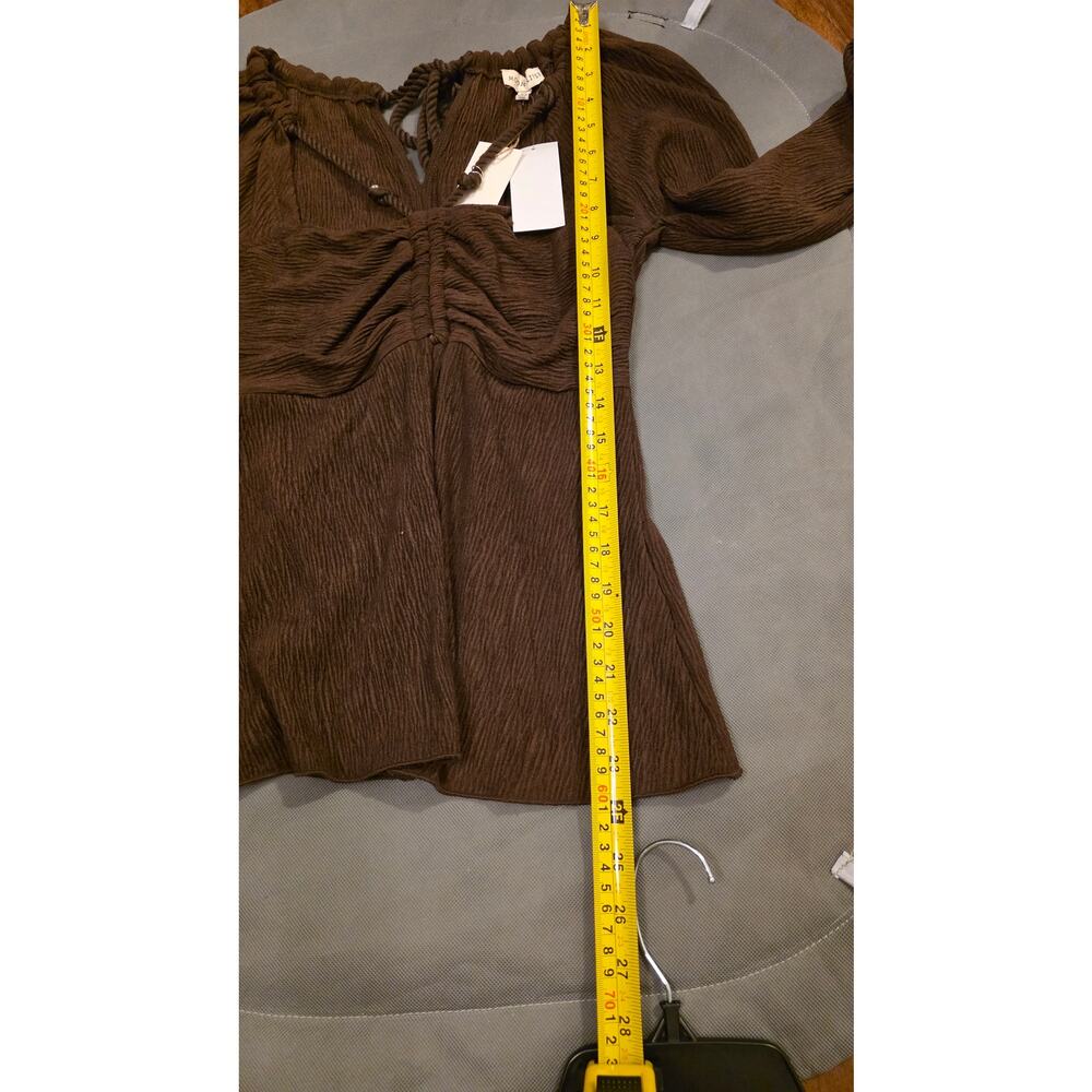 NwT Moon River Chocolate Ruche Long Sleeve Boho Peplum Textured Top XS - Picture 8 of 12